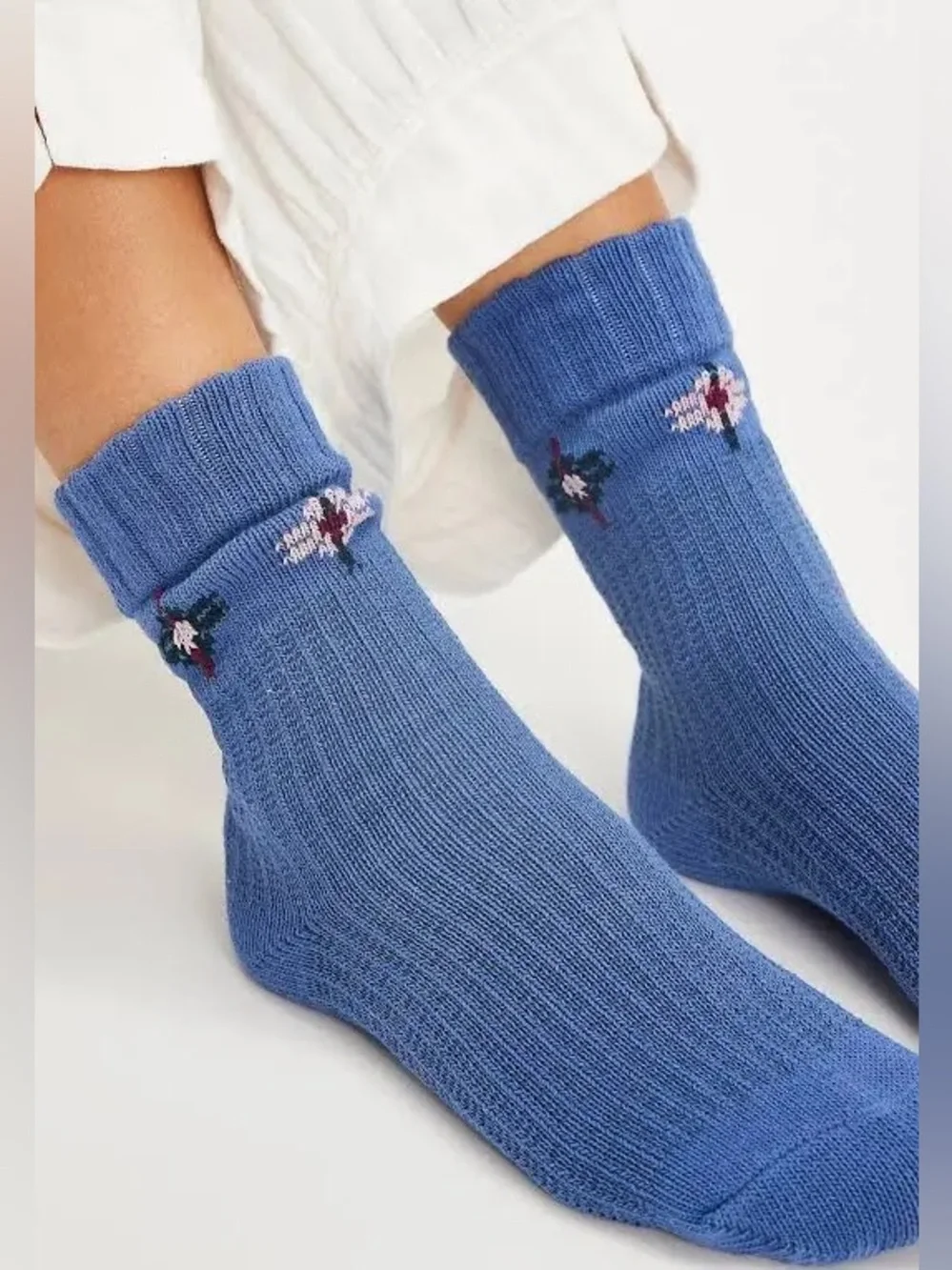 Free People Floral Ribbed Knit Socks NWT Blue Green Pink Red